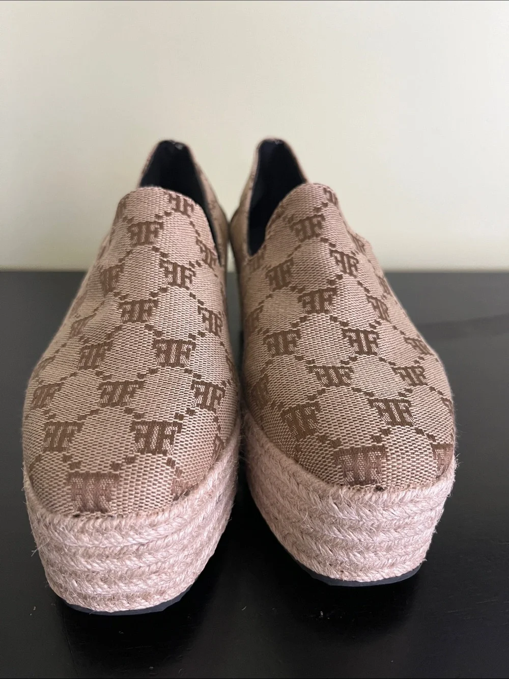 Unbranded Beige Patterned Platform Espadrille Slip-On Shoes